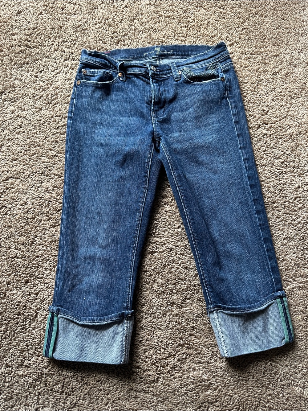 7 For All Mankind Dark Blue Cropped Cuffed Jeans